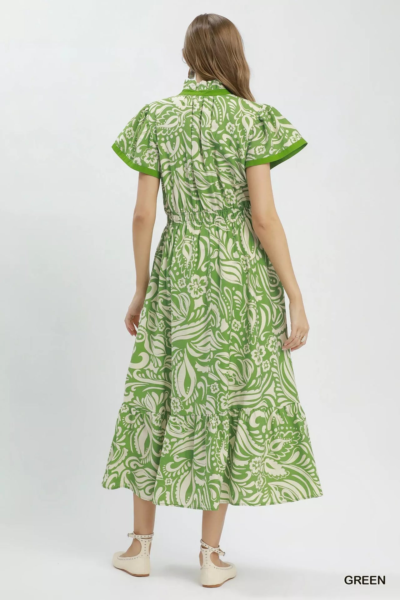 Umgee Paisley Print Midi Dress with Side Pockets
