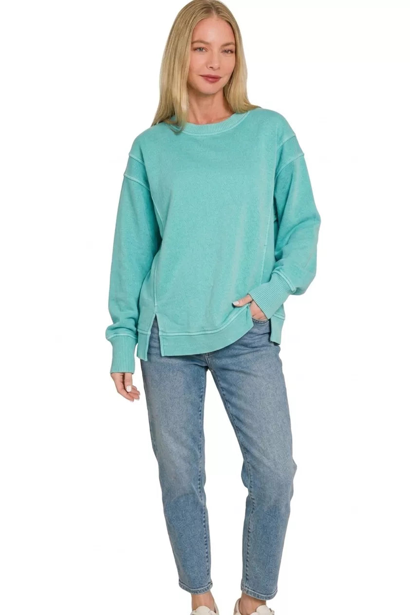 Zenana Pigment Dye Exposed-seam Fleece Sweatshirt