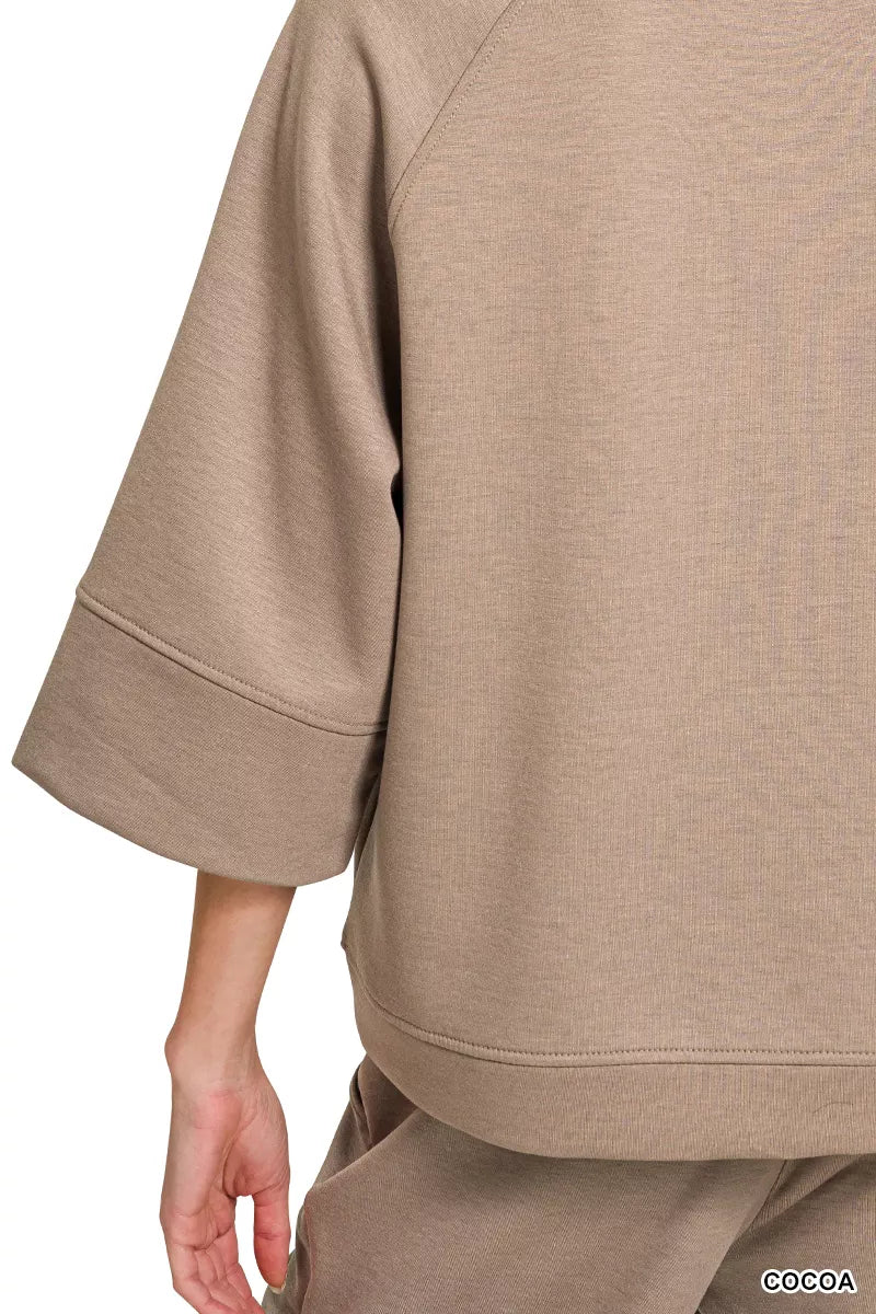 Zenana Scuba 3/4 Sleeve Pullover & Pants Set