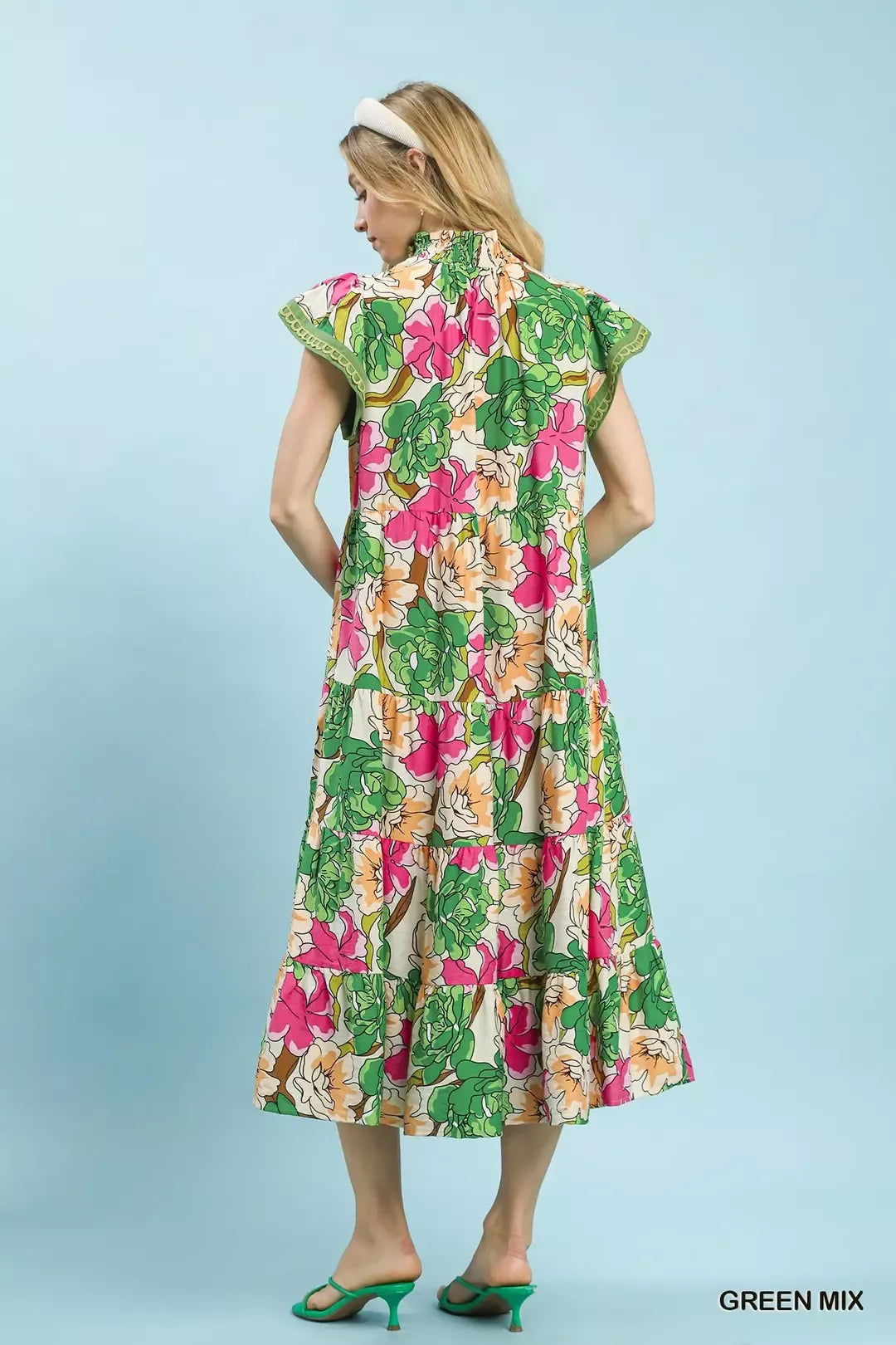 Umgee Mix Bold Floral Tiered Midi Dress