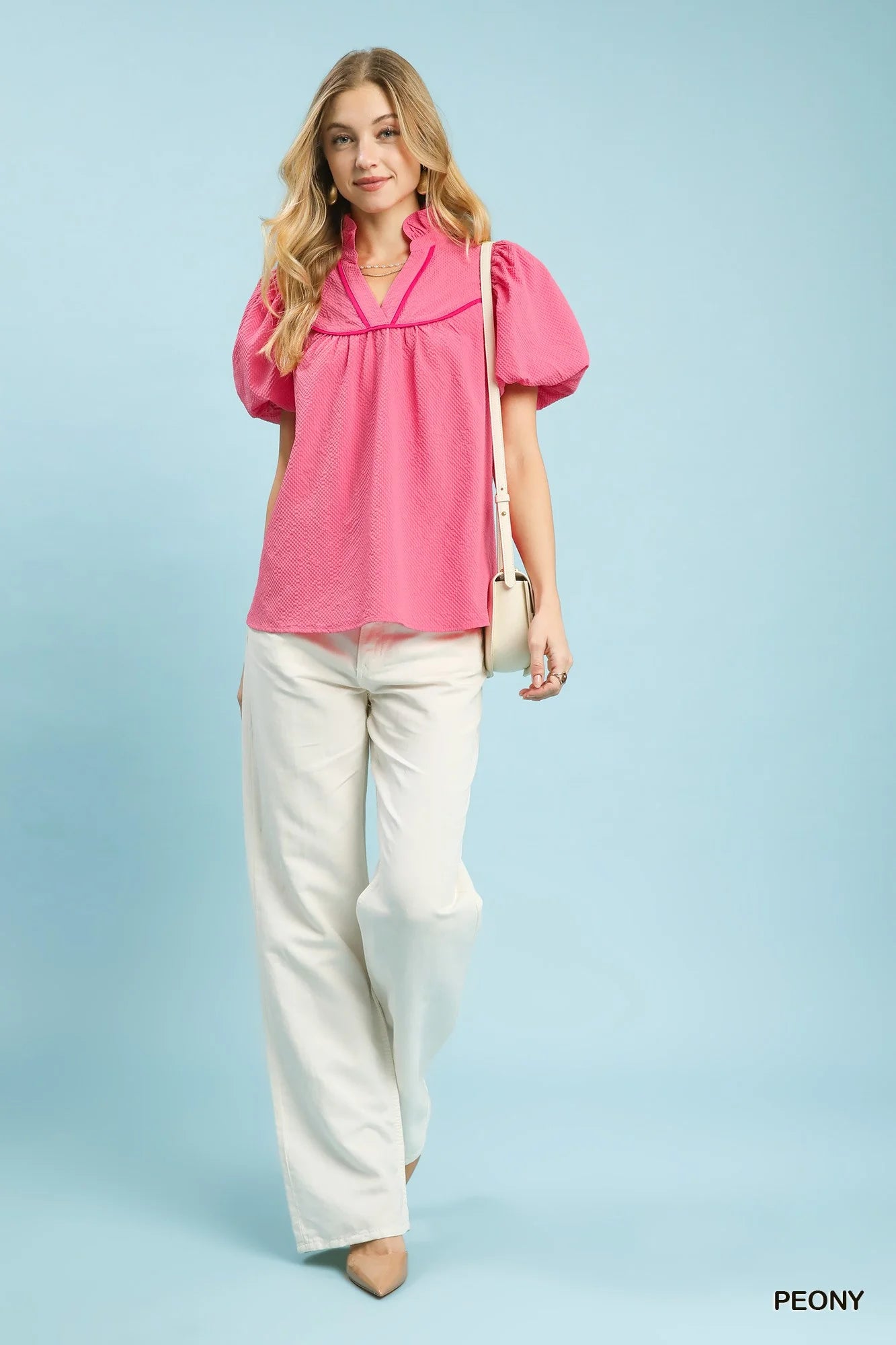 Umgee Textured Puff Sleeve Blouse