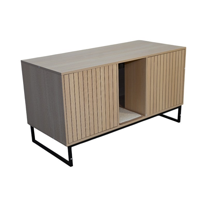 Modern Wooden Cat House with Scratching Mat - 47.64' x 21.46' x 25.98', 76.4 lbs