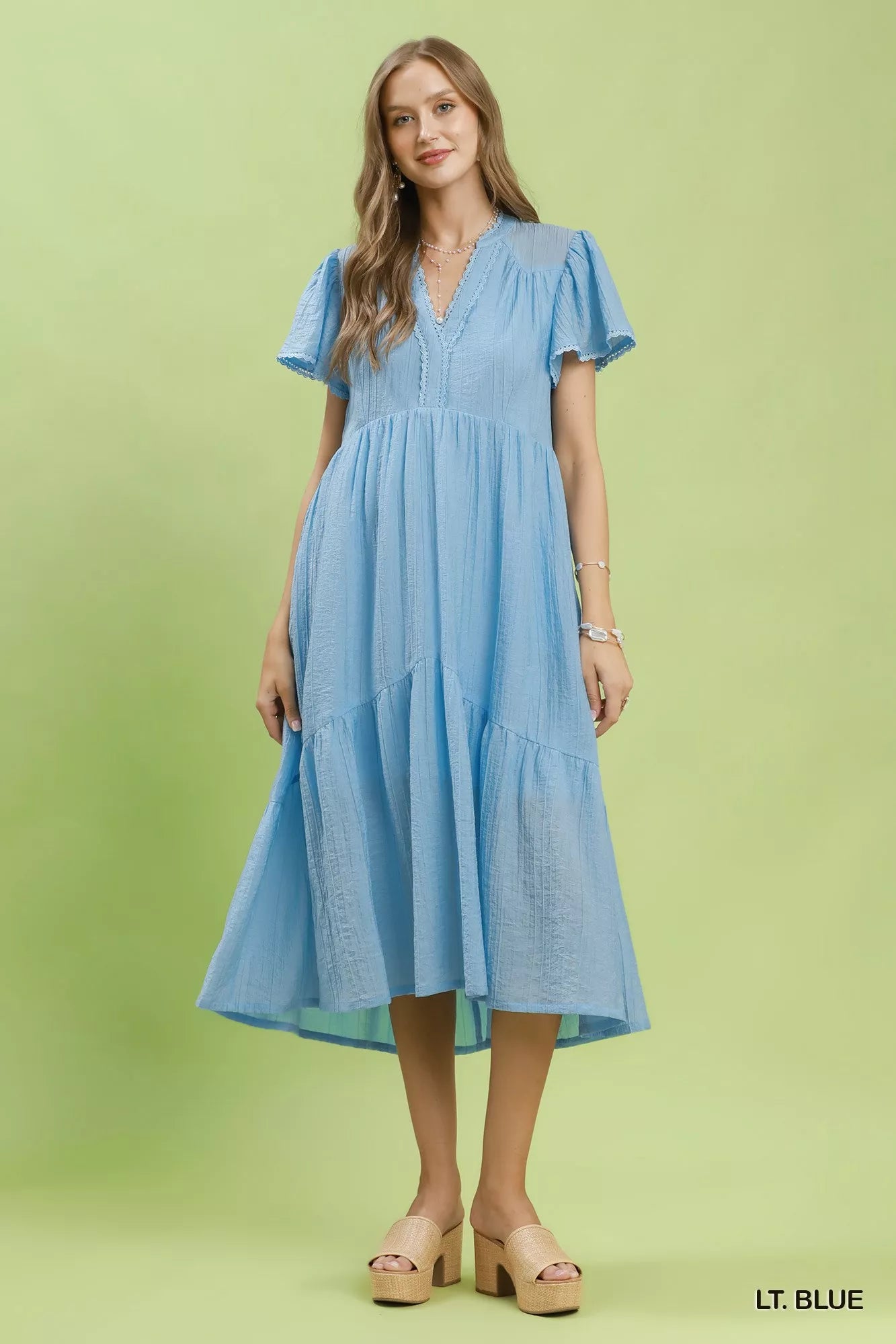 Umgee Textured Tiered Midi Dress with Side Pockets