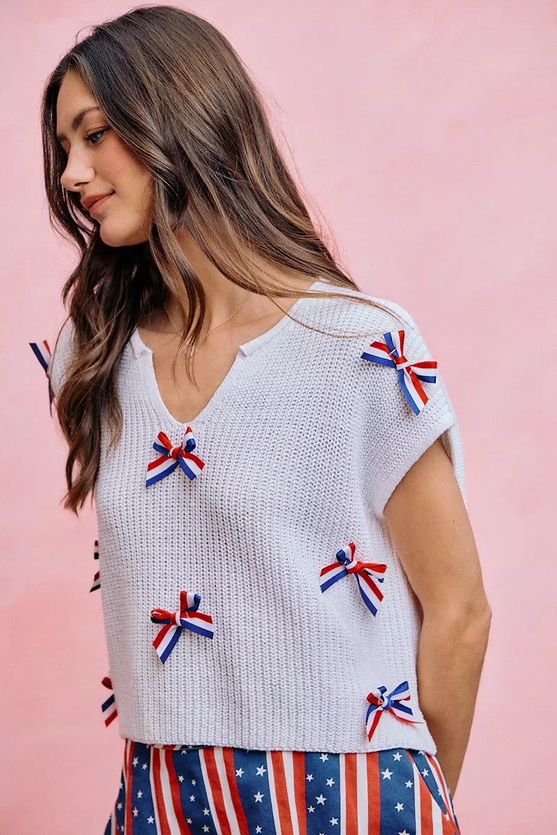 SO ME 4th Of July Ribbon Trimmed Dolman Sweater Top