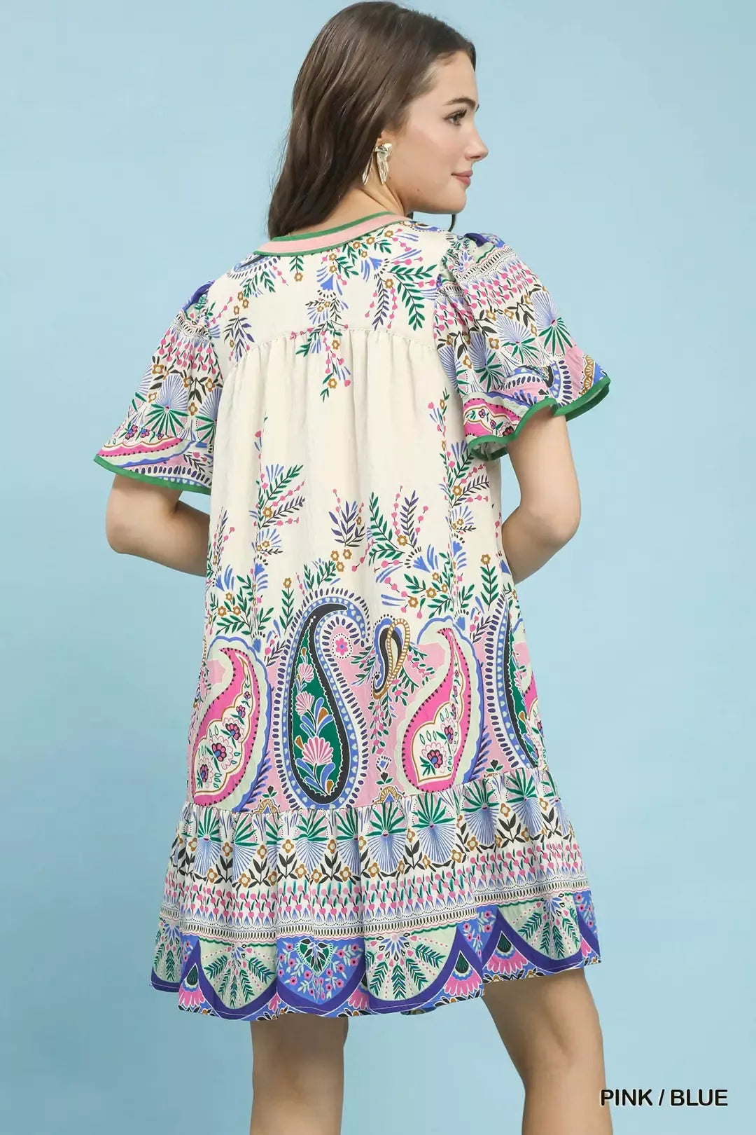 Umgee Paisley Flutter Sleeve Mini Dress