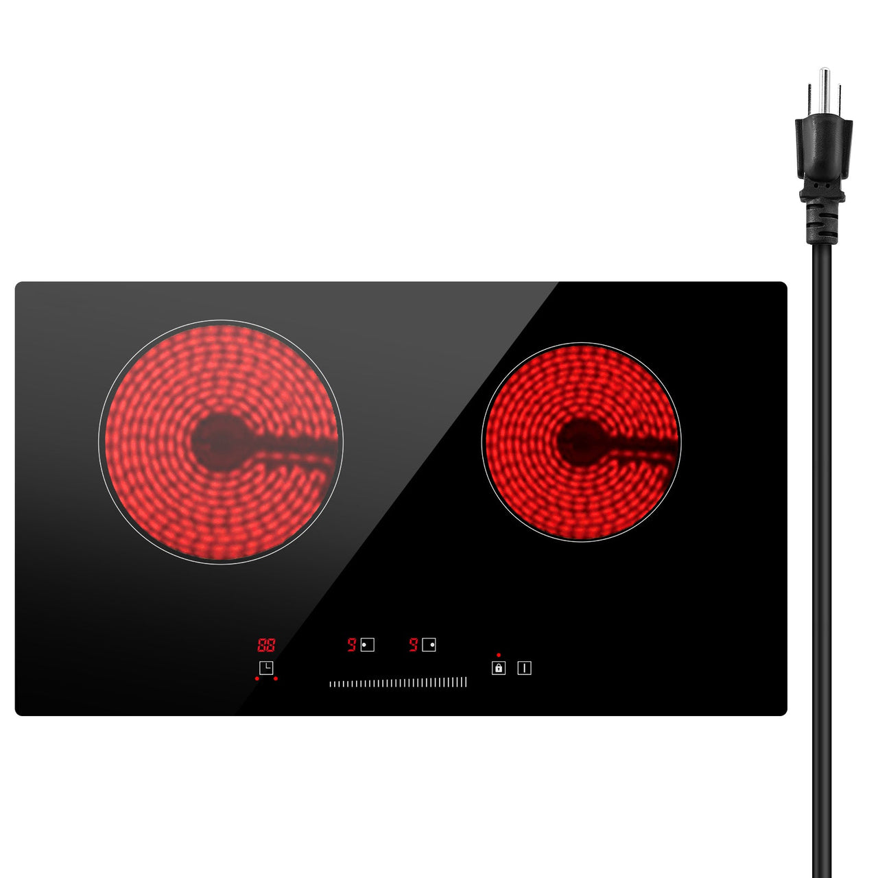 Built-in Electric Cooktop Radiant Ceramic Cooktop 2 Burners 23.6x13.3 inch