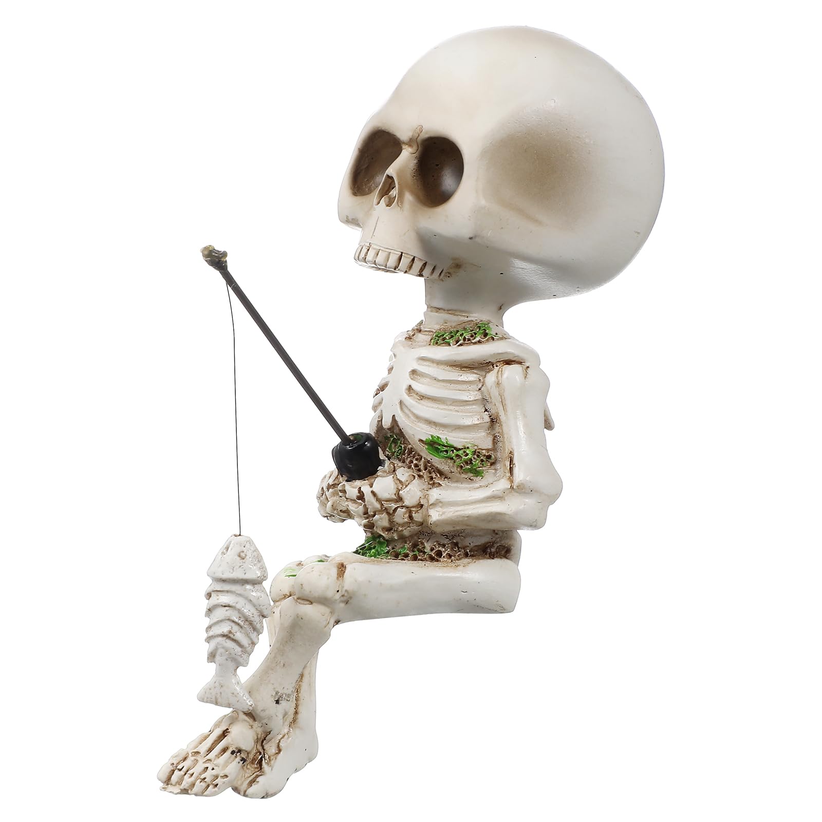 GANAZONO Skeleton Aquarium Decoration Skull Fish Reptile Tank Decor Fishing Skull Statue Resin Skeleton Figurines Sculptures Halloween Decoration