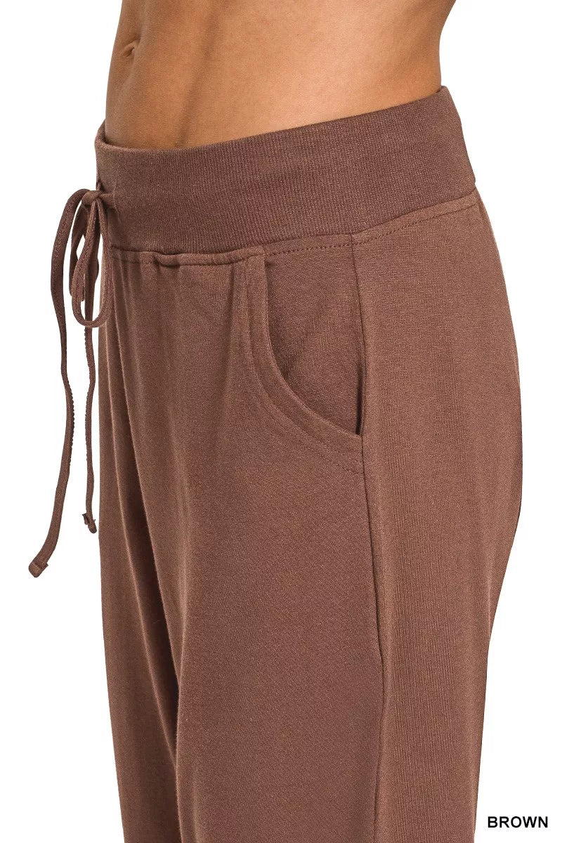 Zenana Drawstring Cotton Joggers with Pockets