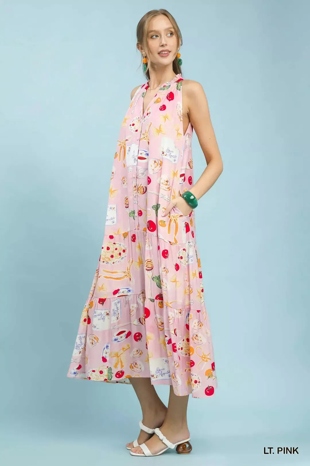 Umgee Abstract Print Tiered Halter Midi Dress