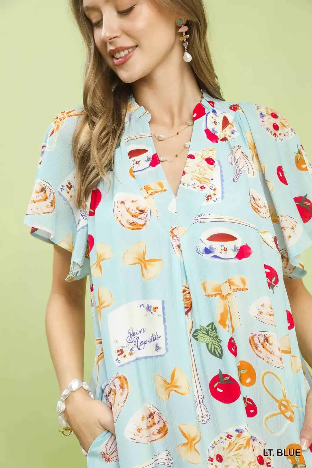Umgee Abstract Print Flutter Sleeve Midi Dress