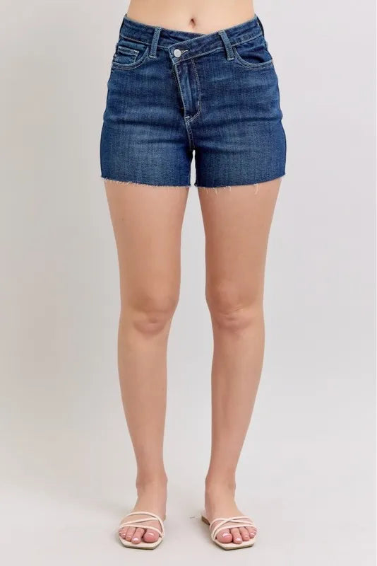 Judy Blue Full Size High Waist Criss-Cross Waistband Denim Shorts Plus Size