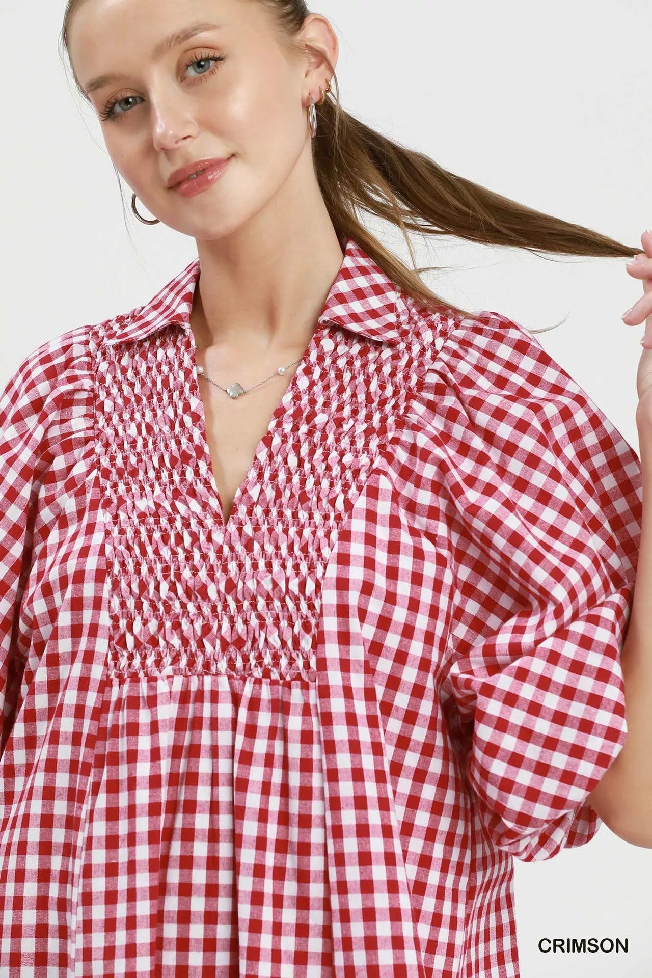 Umgee Puff Sleeve Plaid Midi Dress