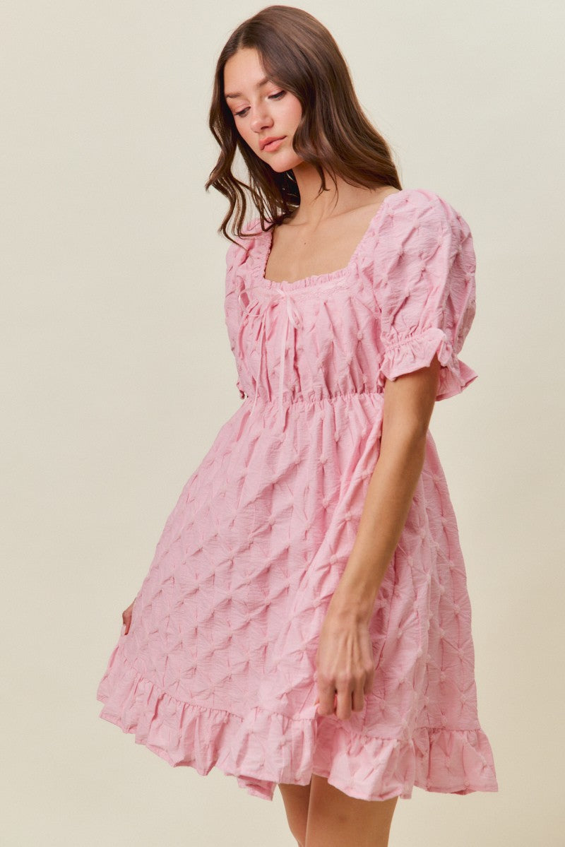 SO ME Texture Woven Ruching On Bust Mini Dress