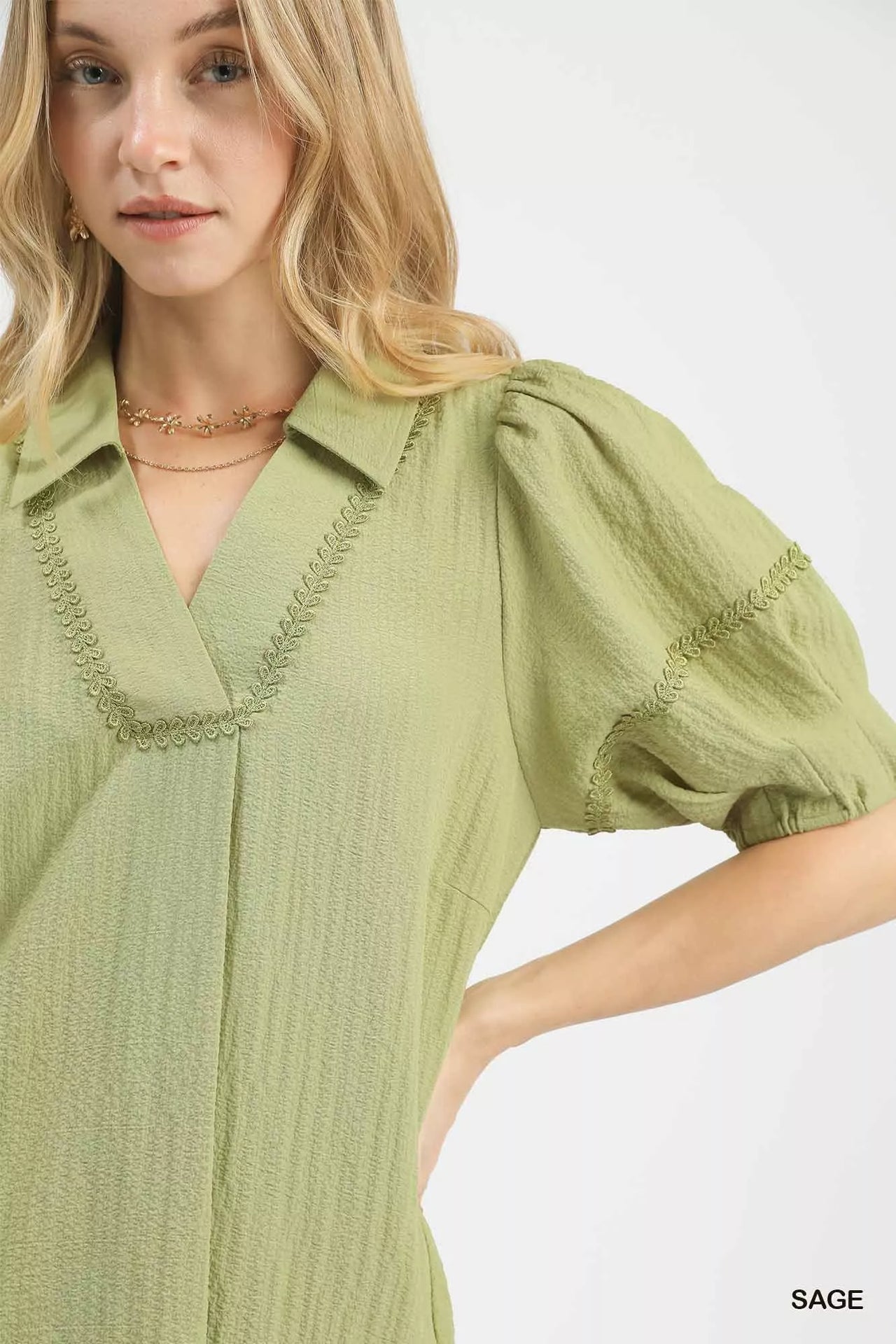 Umgee Textured Puff Sleeve Top