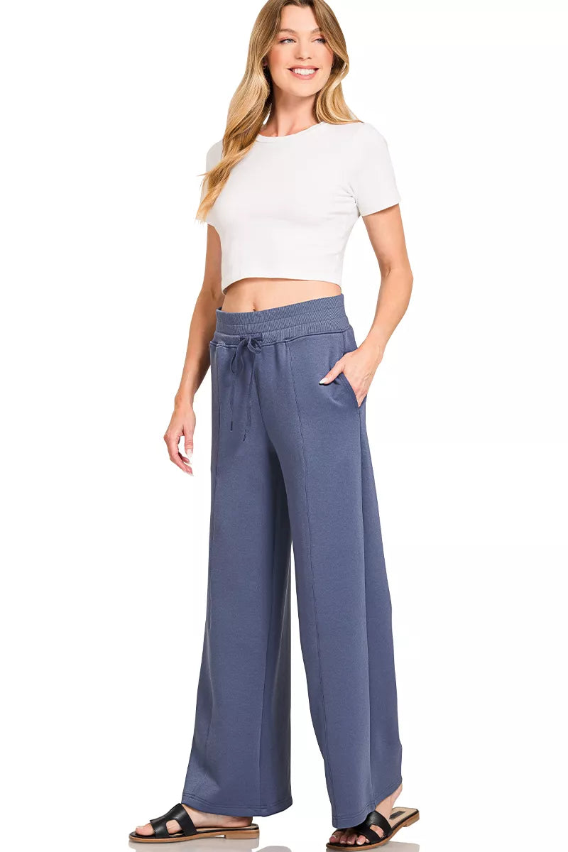 Zenana Scuba Collared Pullover & Center Seam Pants Set