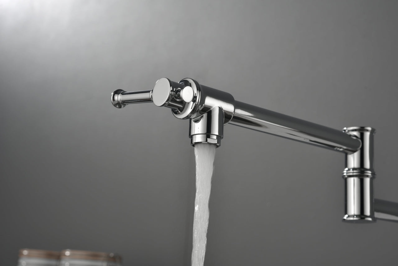 Wall mounted Pot Filler Faucet, Modern Brass Pot Filler Two-Attachment Wall Mount Folding Kitchen Pot Filler Swing Arm