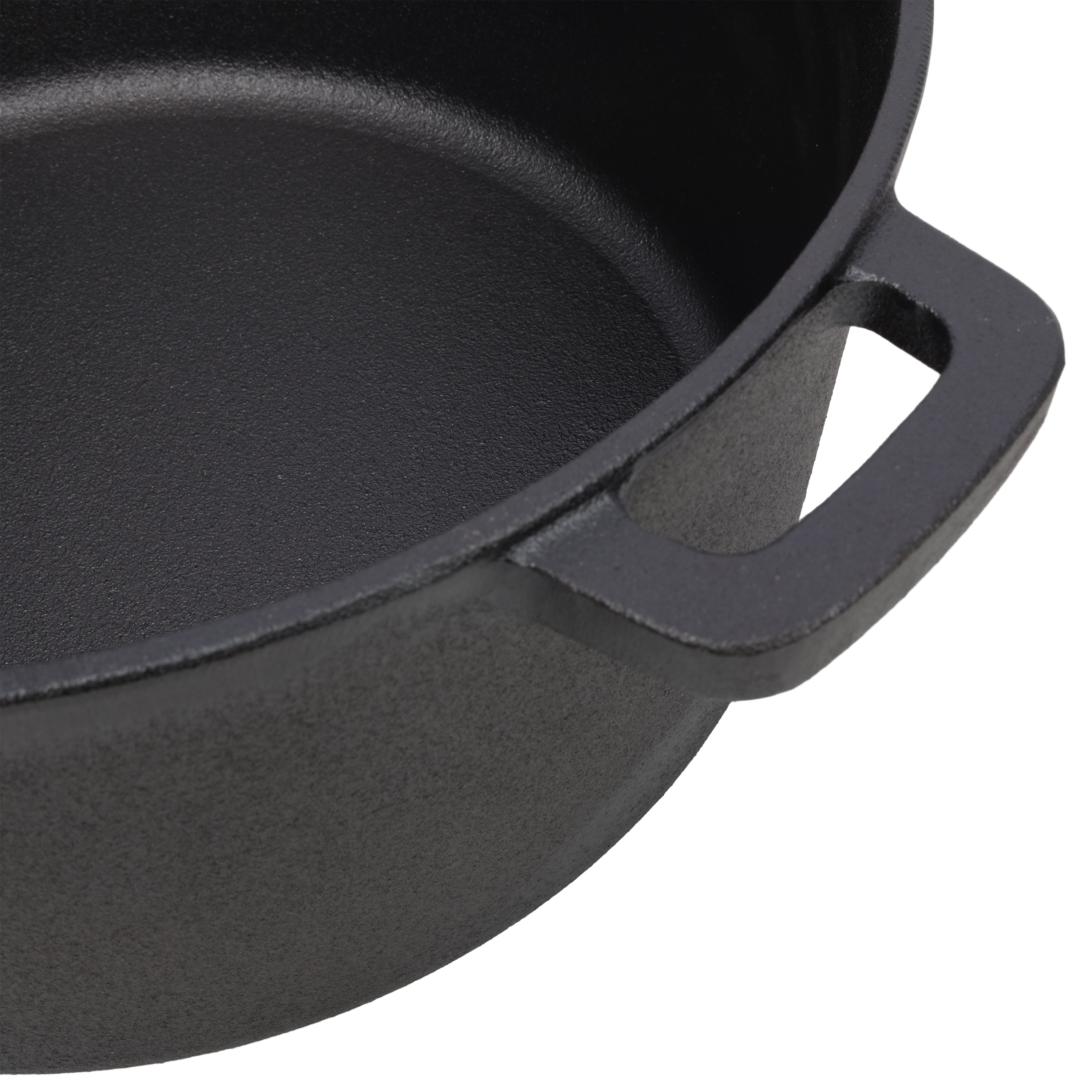 2 in 1 Pre-Seasoned Cast Iron Dutch Oven With Dual Handles, Outdoor Camping Deep Pot for Camping Fireplace Cooking BBQ Baking Campfire, 5 Quart.With 2pcs Silicone Handel Covers.