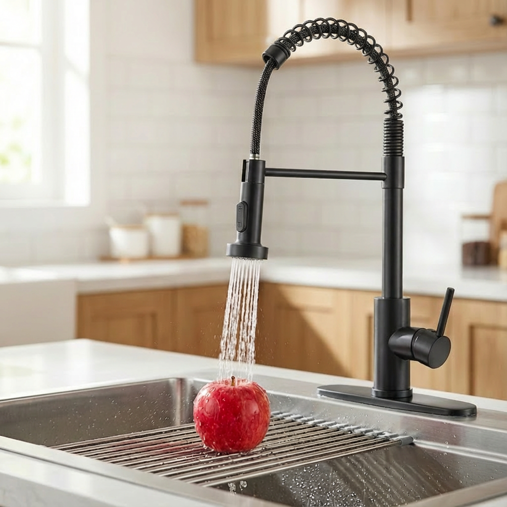 Kitchen Faucet with Pull Down Sprayer Industrial 1 Handle 1 Hole Or 3 Hole Faucet for Farmhouse Camper Laundry Utility Rv Wet Bar Sinks, Stainless Steel, Matte Black