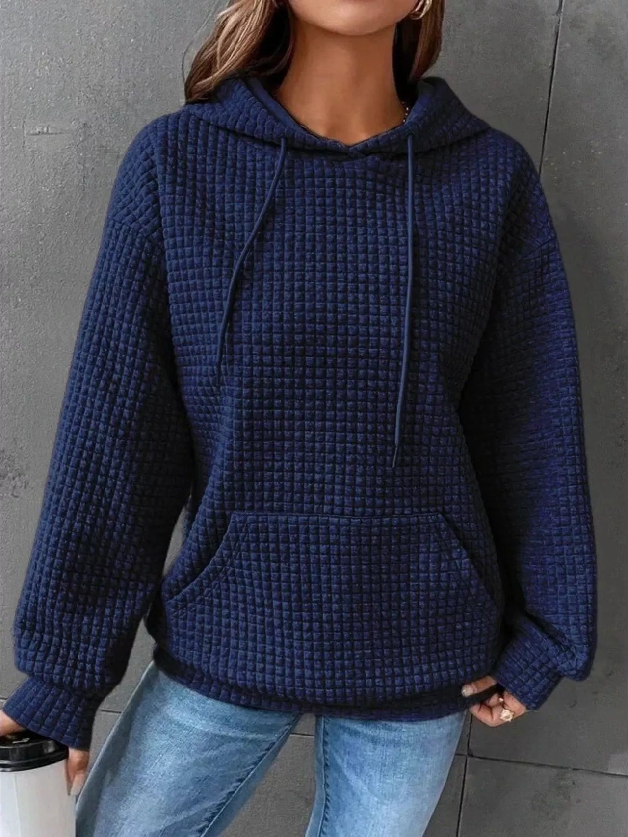 Full Size Textured Kangaroo Pocket Hoodie Plus Size