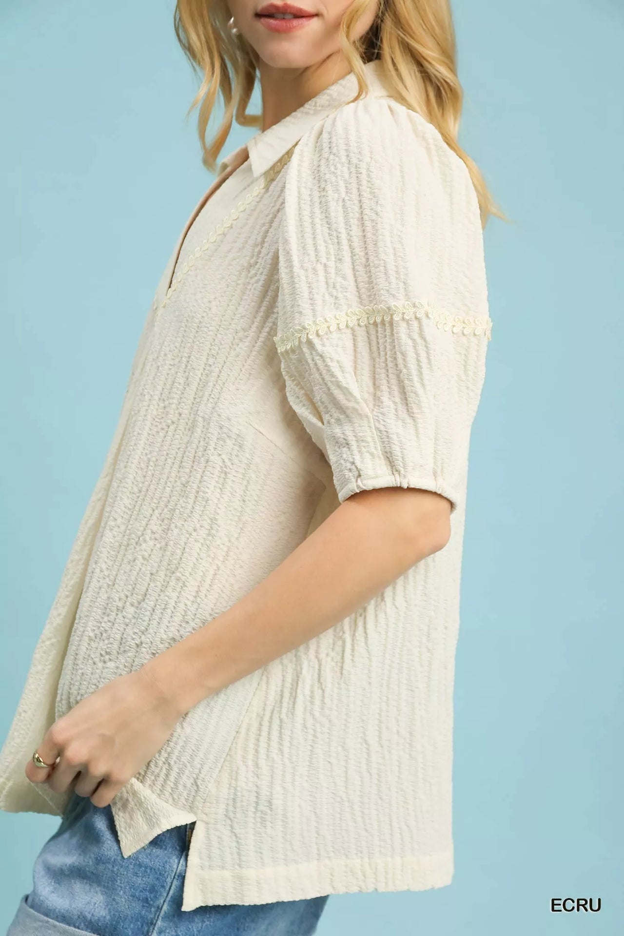 Umgee Textured Puff Sleeve Blouse