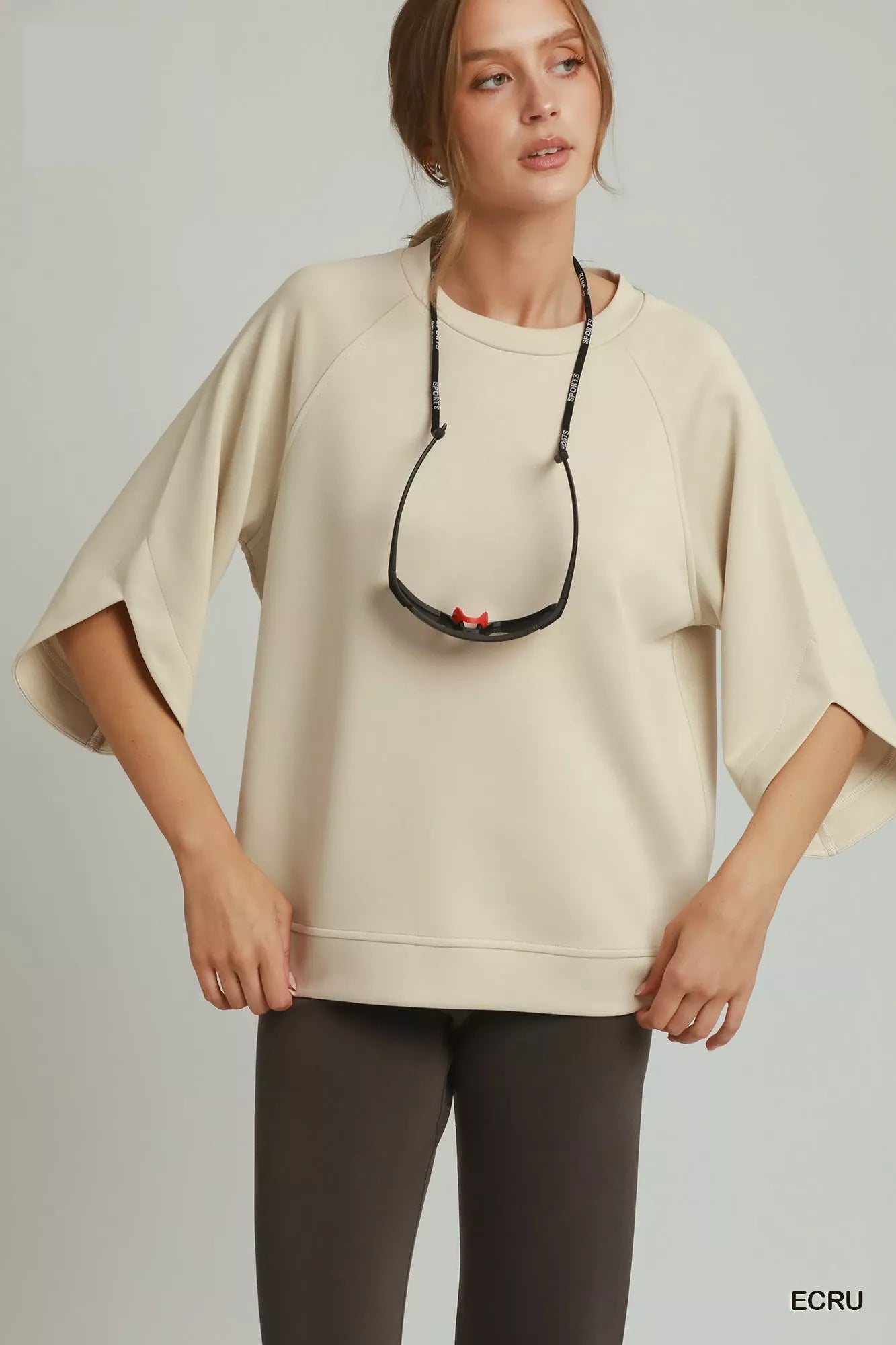 Umgee Round Hem Raglan Sleeve Top