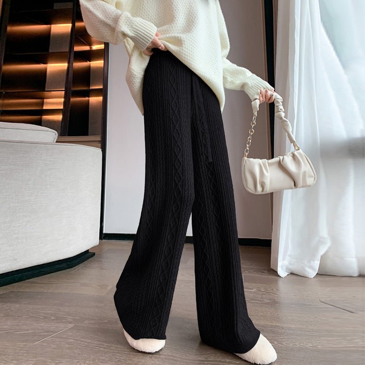 Cable Knit Wide Leg Pants | High Waist Drawstring Lounge Pants(MS183)
