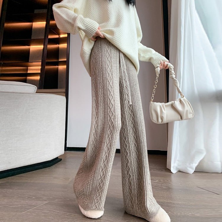 Cable Knit Wide Leg Pants | High Waist Drawstring Lounge Pants(MS183)