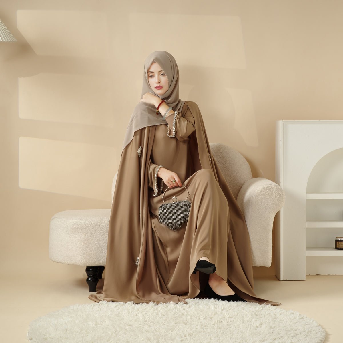 Cape Abaya, Haute Couture Heavy Rhinestone Abaya (MOA067)
