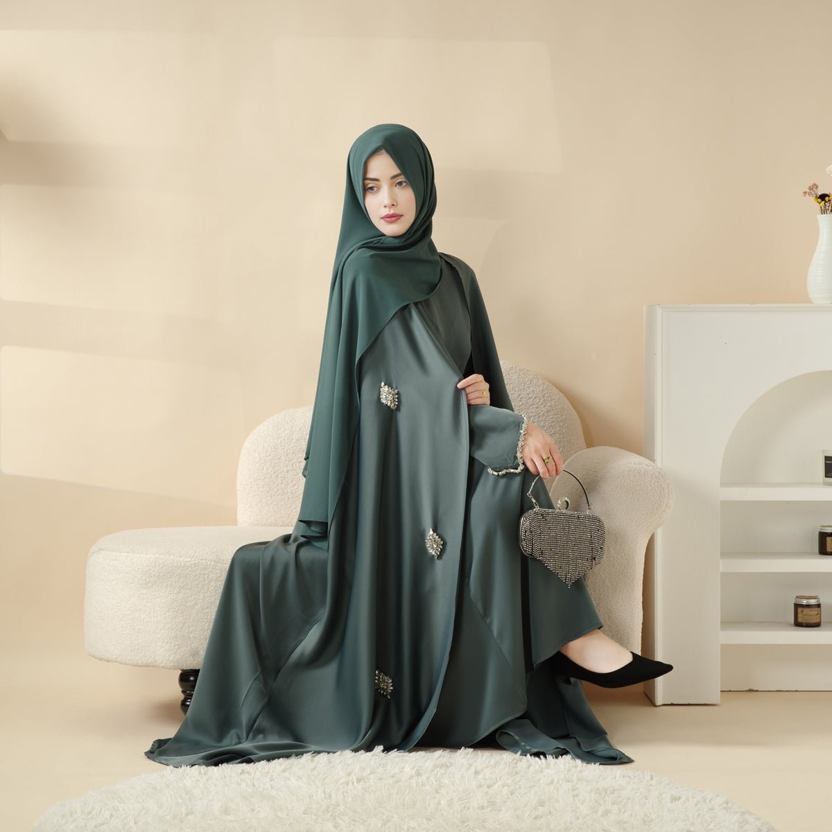 Cape Abaya, Haute Couture Heavy Rhinestone Abaya (MOA067)