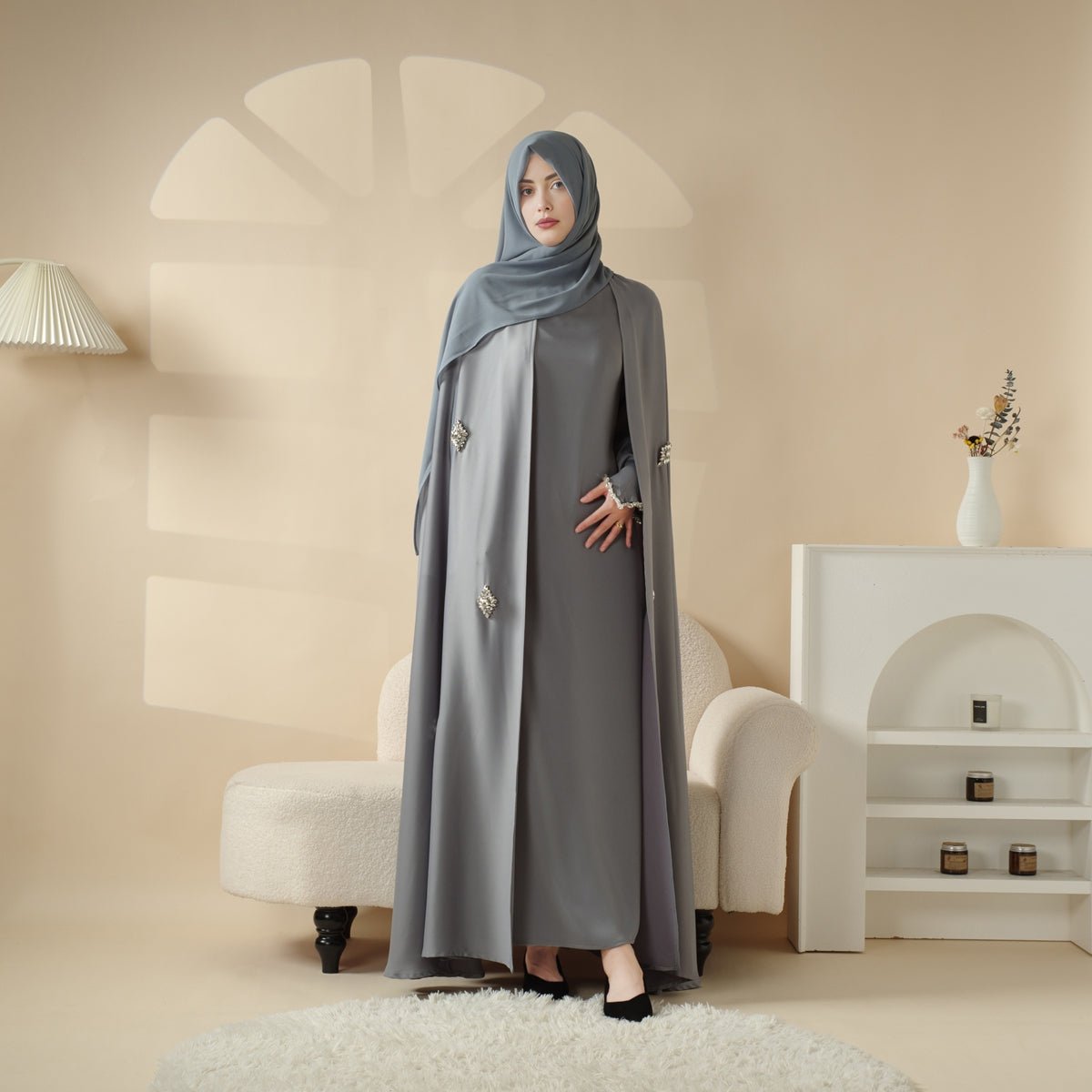 Cape Abaya, Haute Couture Heavy Rhinestone Abaya (MOA067)