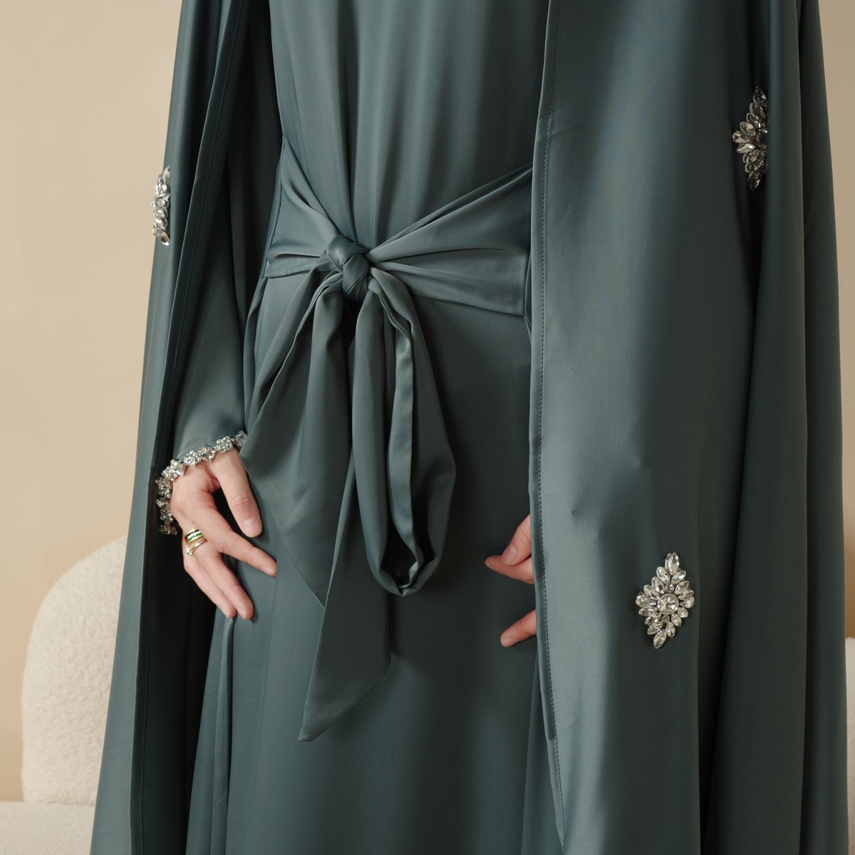 Cape Abaya, Haute Couture Heavy Rhinestone Abaya (MOA067)