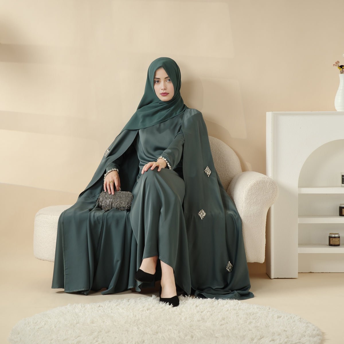 Cape Abaya, Haute Couture Heavy Rhinestone Abaya (MOA067)