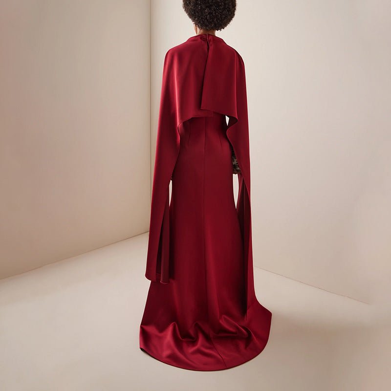 Cape Overlay Dress with Detachable Shawl(MS308)
