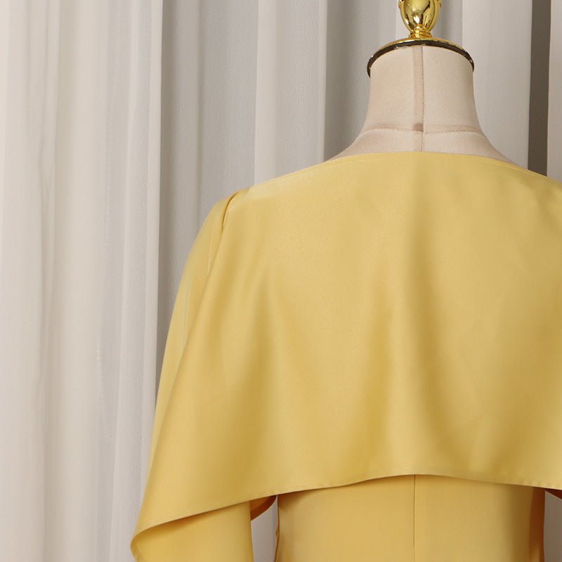 Cape Overlay Dress with Fringe Hem(MS363)