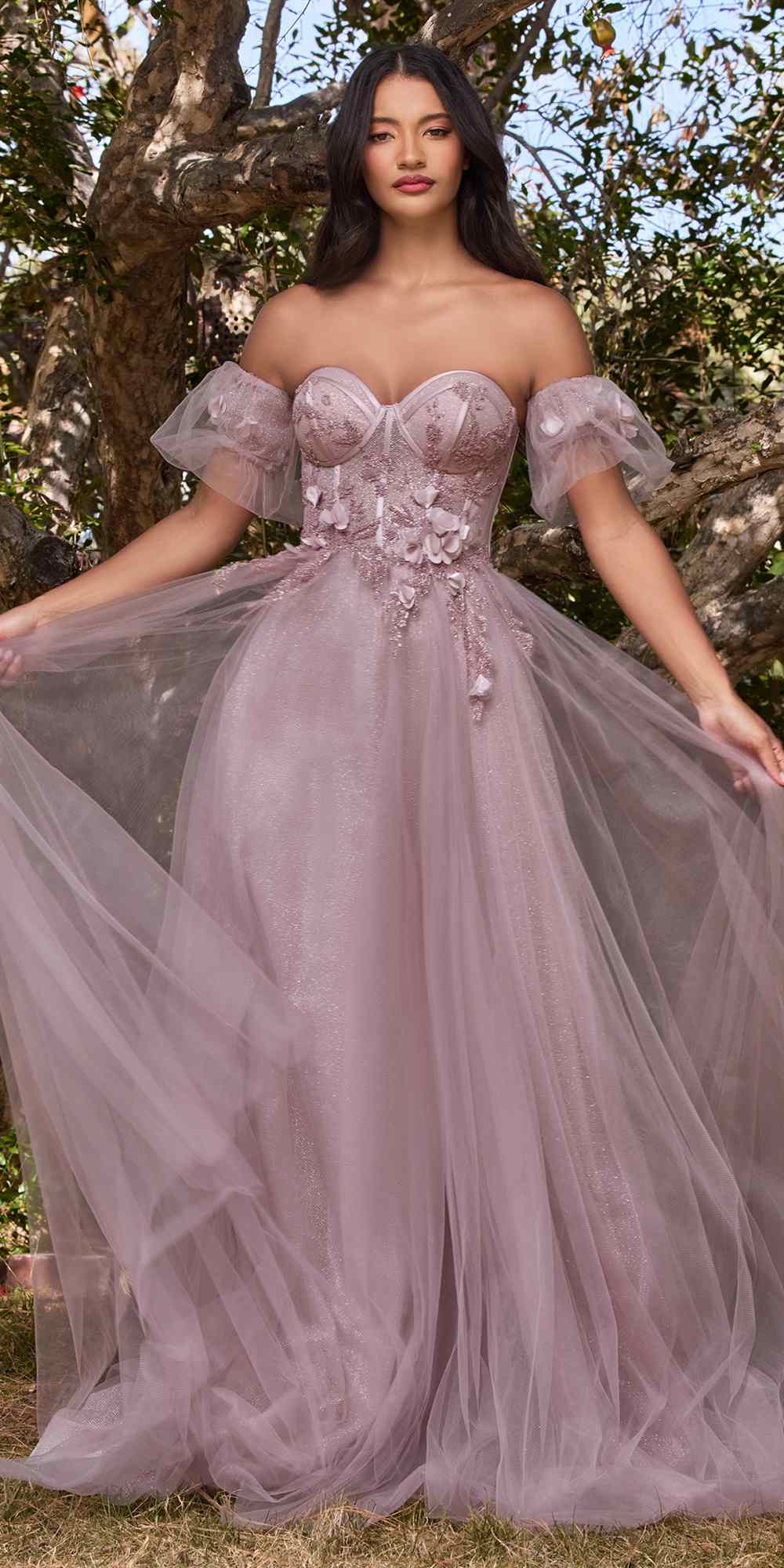 Cinderella Divine CB080 Long Strapless Tulle Floral Ball Gown