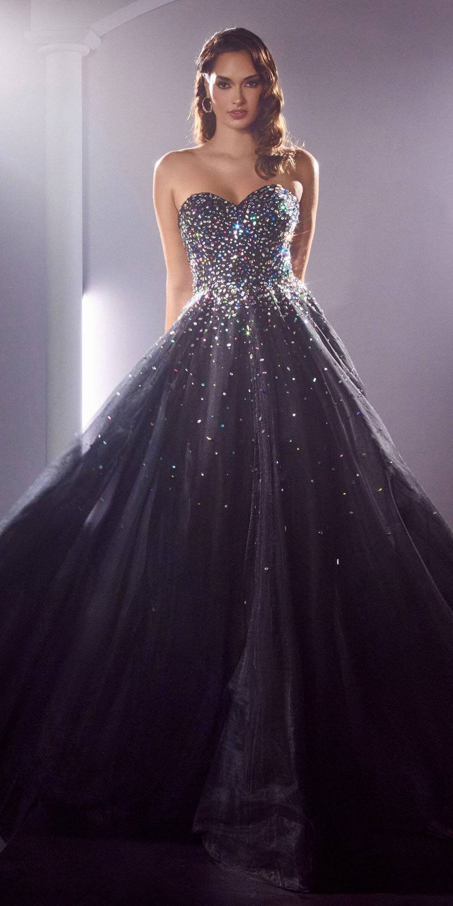 Ladivine CB114 Long Strapless Formal Gown with Jewel Accents