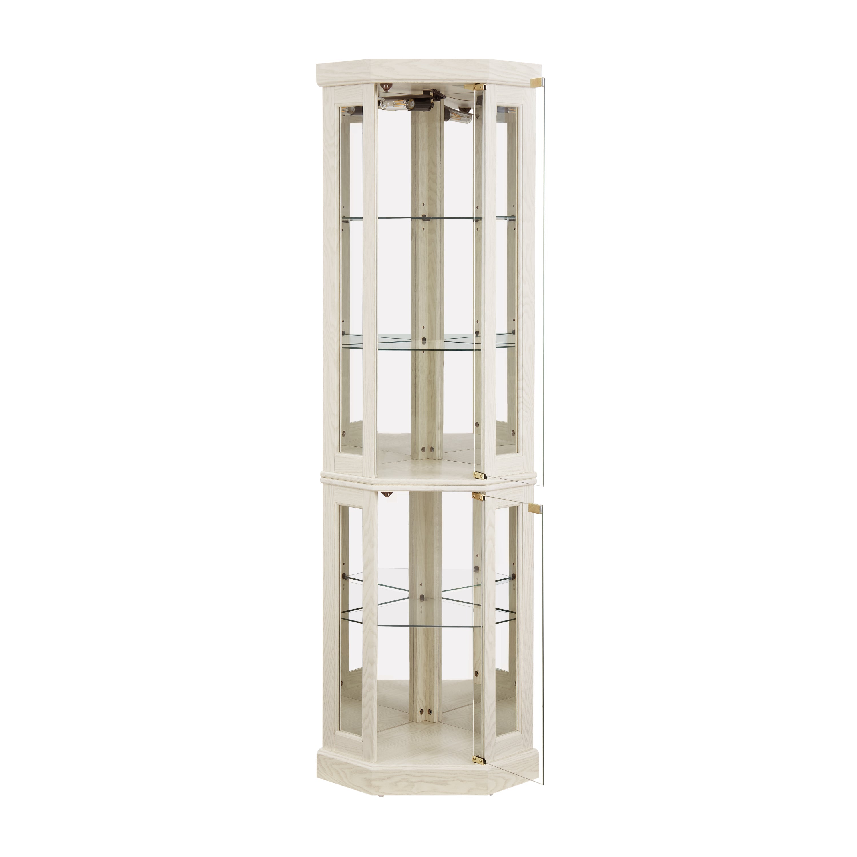 Lighted Corner Curio Cabinet - Display Case for Living Room, Antique Collectibles, Wine & Bar Glass Storage - Elegant Corner Design with Lights Included- White
