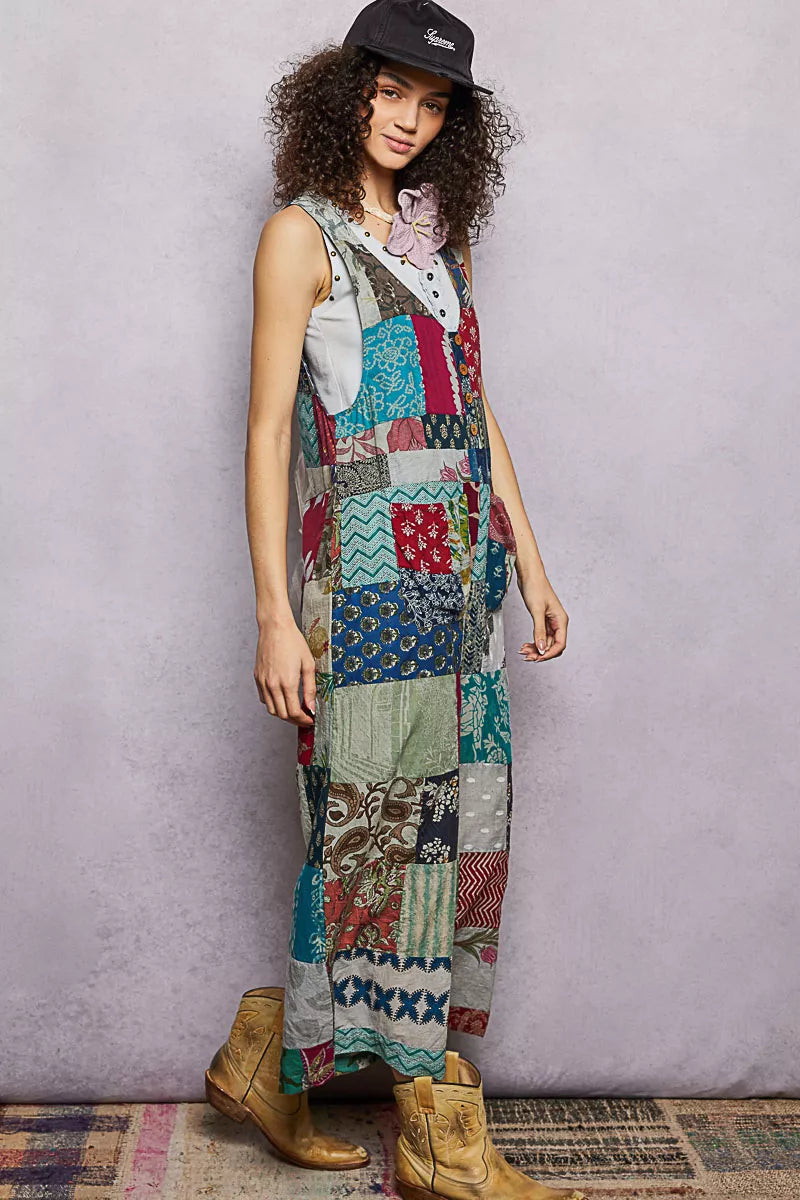 POL Sleeveless Patchwork Wide Leg Jumpsuit