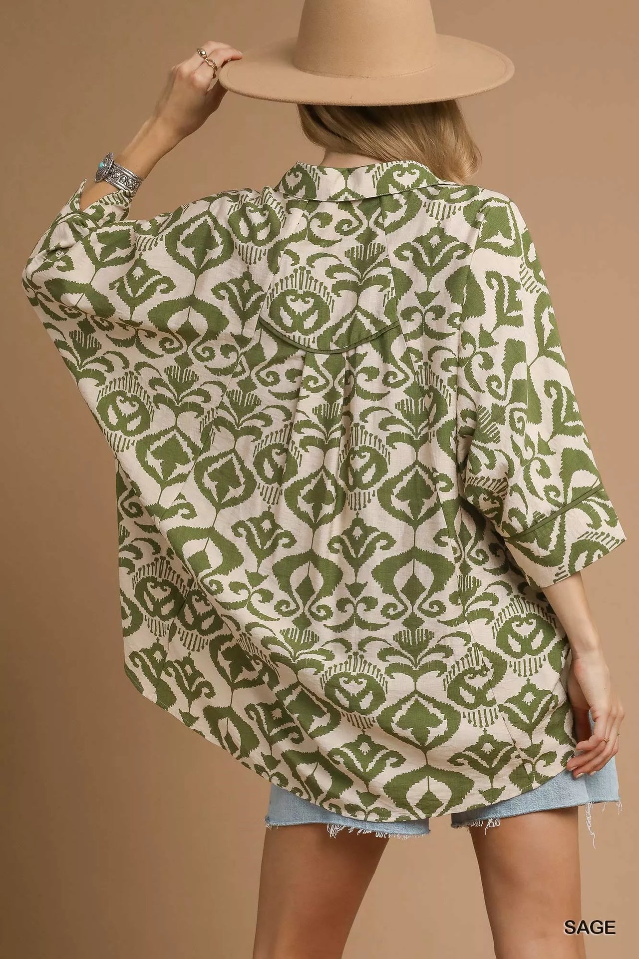 Umgee Abstract Print Button-Up Oversized Shirt