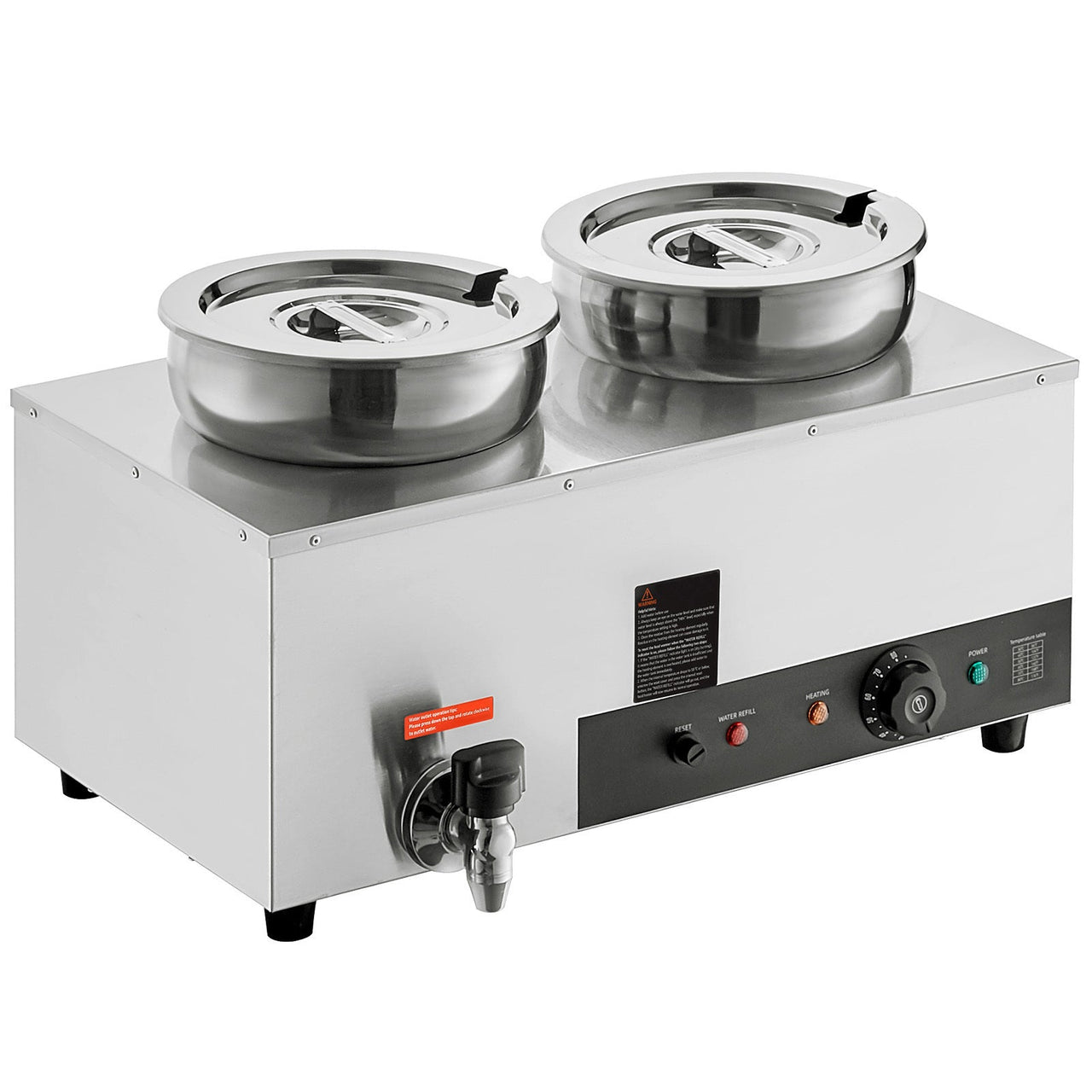 Electric Soup Warmer, Dual 7.4QT Stainless Steel Round Pot 86~185°F Adjustable Temp, 1200W Commercial Bain Marie with Anti-dry Burn and Reset Button, Soup Station for Restaurant, Buffet, Silver