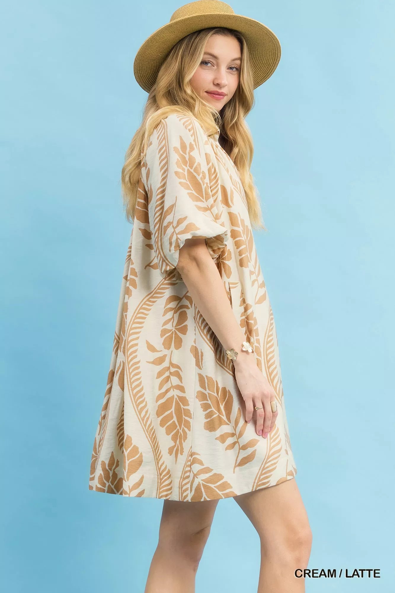 Umgee Leafy Ogee Print Mini Dress