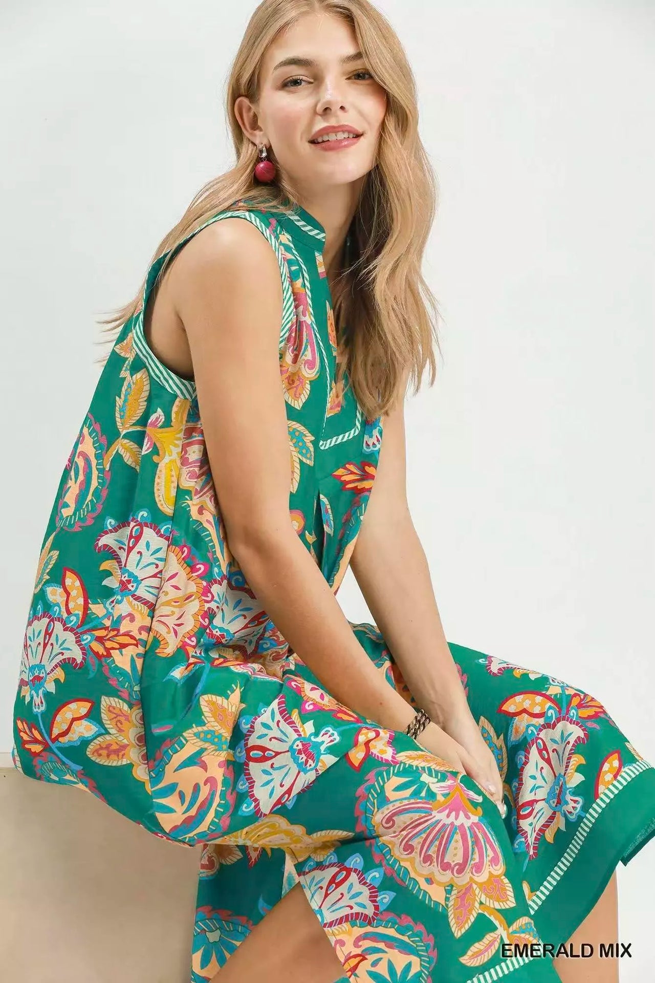 Umgee Paisley Floral Sleeveless Midi Dress