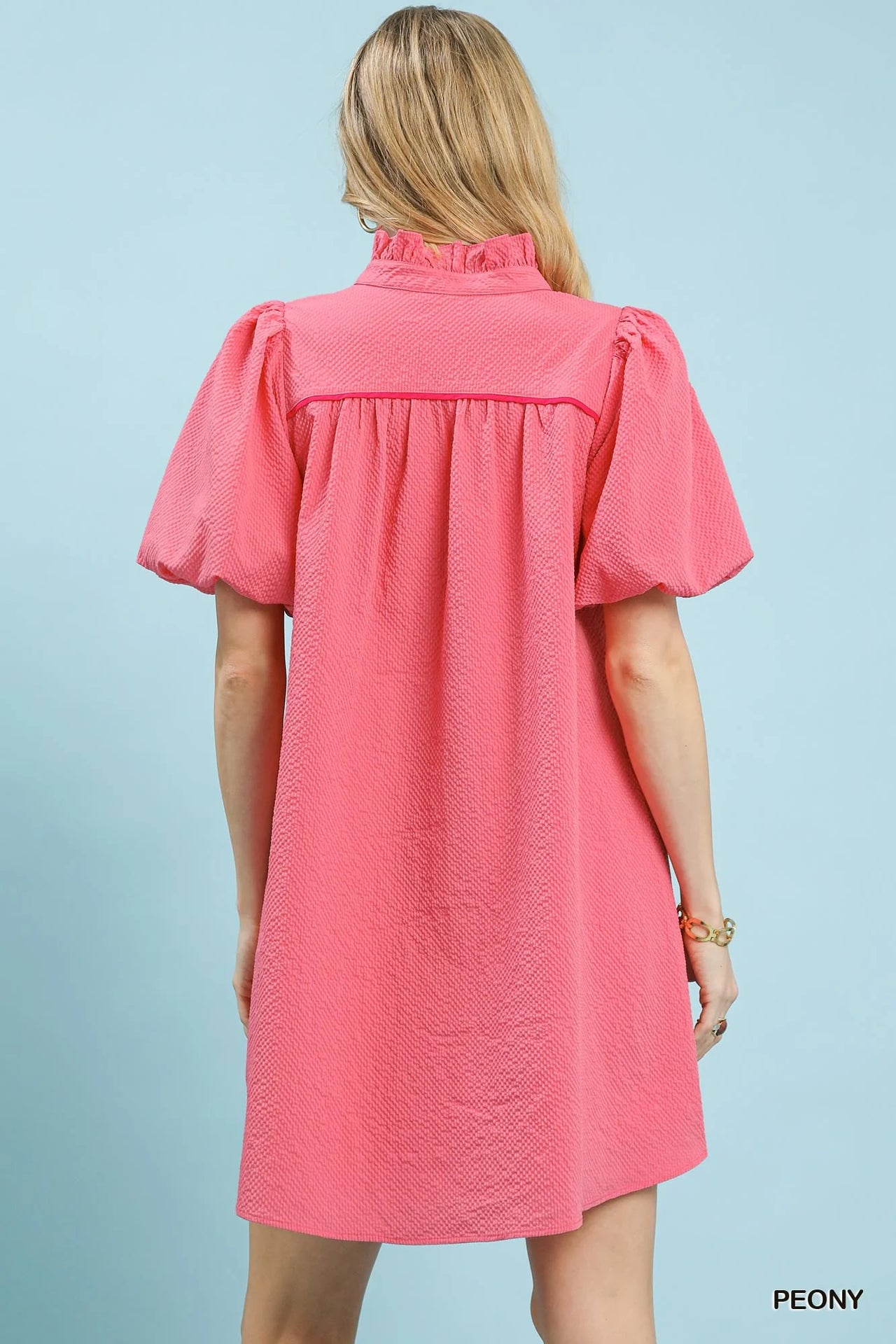 Umgee Seersucker Puff Sleeve Dress