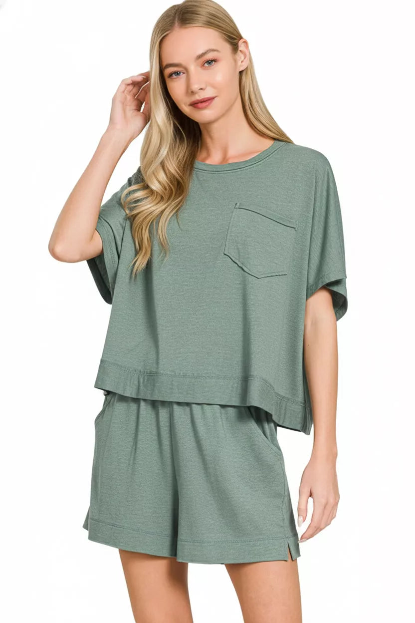 Zenana Exposed Seam Boxy Top & Shorts Set
