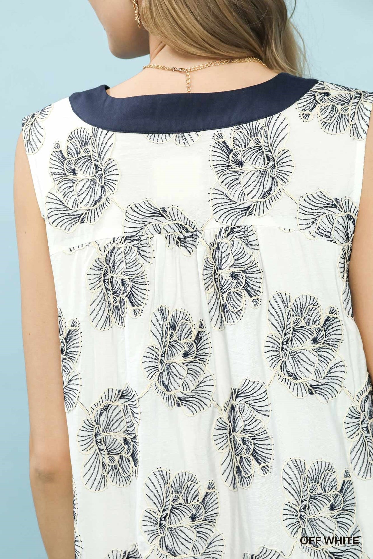 Umgee Floral Sleeveless Contrast V-Neck Mini Dress