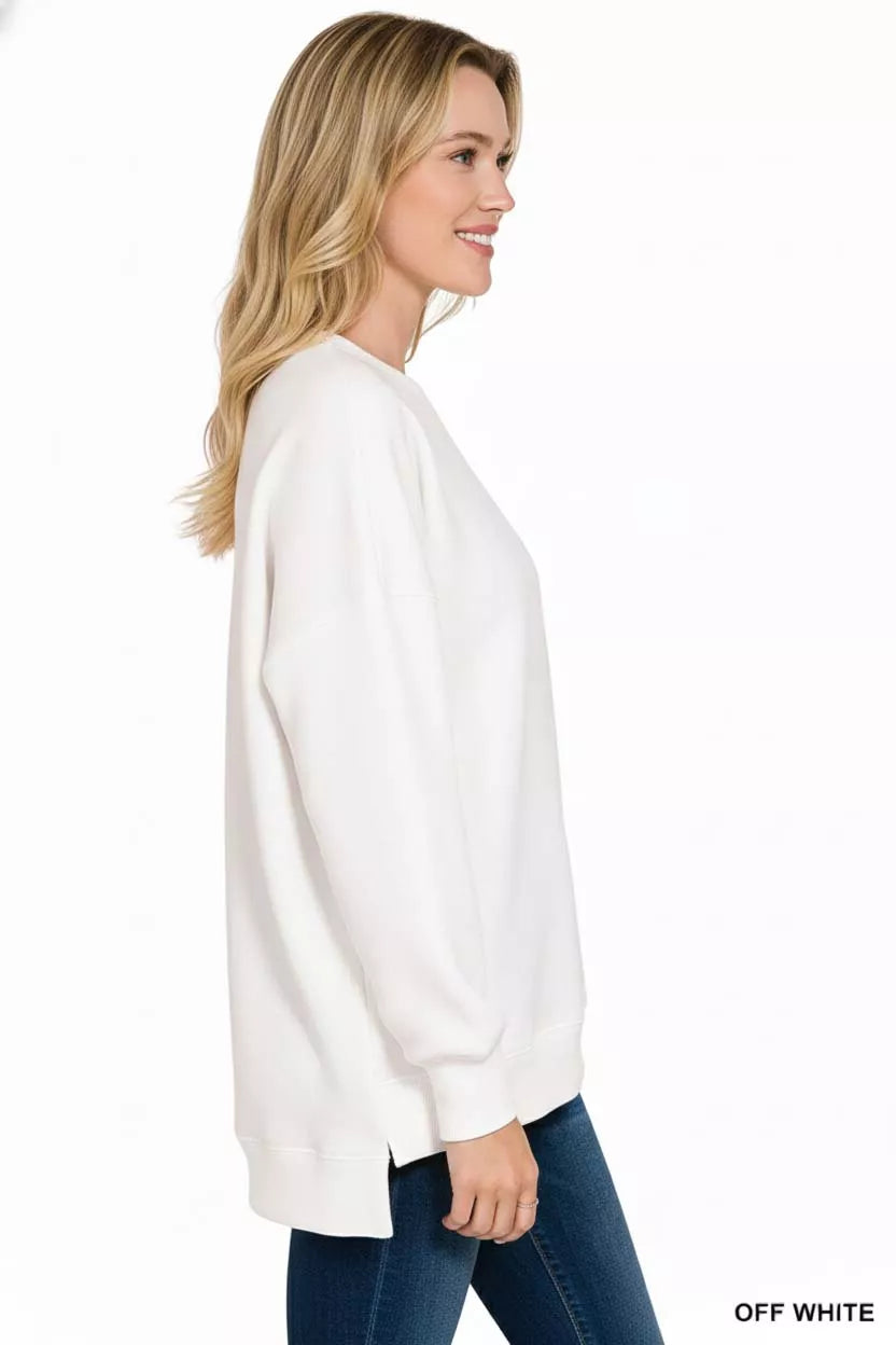 Zenana Fleece Hi-low Boyfriend Sweatshirts with Pockets