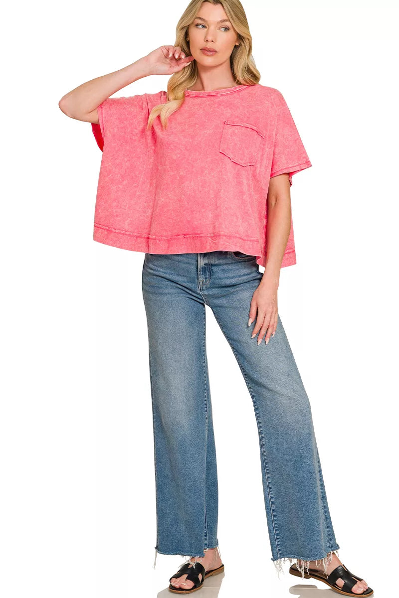 Zenana Acid Washed Round Neck Short Sleeve Oversized T-Shirt