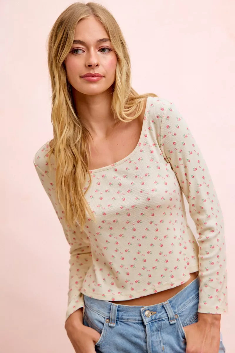 BiBi Floral Printed Spandex Jersey Long Sleeve Top