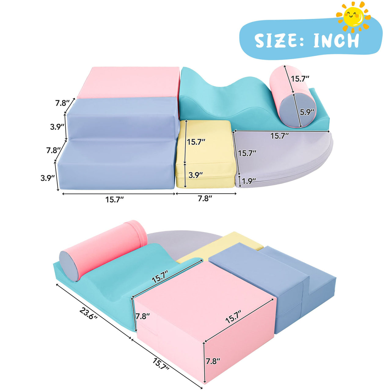 Soft Climb and Crawl Foam Playset 6 in 1, Soft Play Equipment Climb and Crawl Playground for Kids,Kids Crawling and Climbing Indoor Active Play Structure