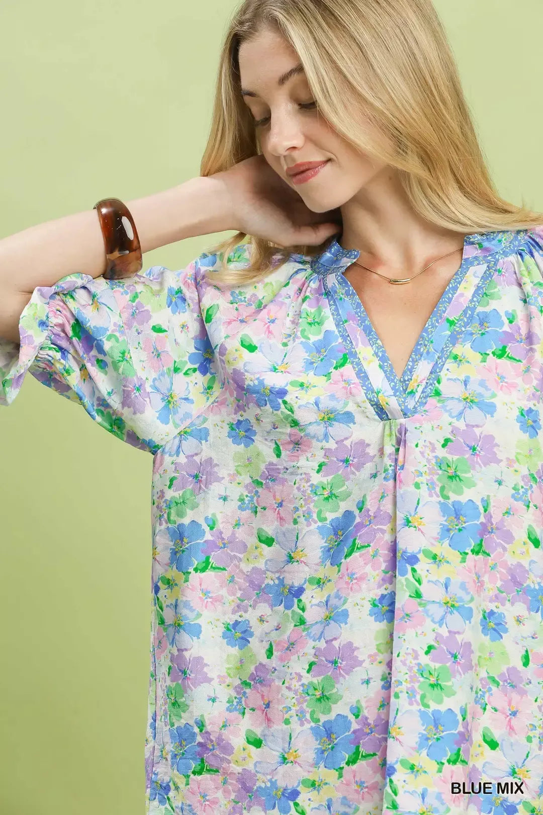 Umgee Mix Floral Print Ruffle Top